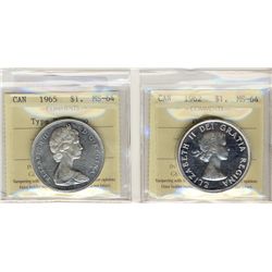 1962 $1 & 1965 T.5 ICCS MS64.  Lot of 2 coins.Catalogue Value:  280