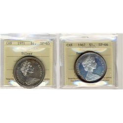 1967 $1 SP66 & 1971 SP65.  Lot of 2 coins with 1967 designated Heavy Cameo.Catalogue Value:  60