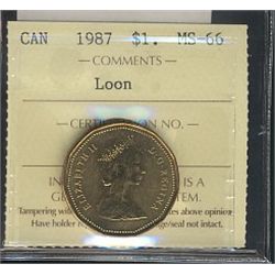 1987 $1 Loon ICCS MS66.Catalogue Value:  100