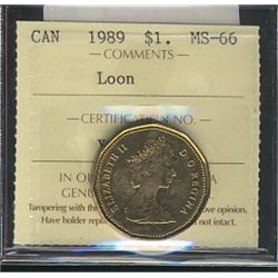 1989 $1 Loon ICCS MS66.Catalogue Value:  150