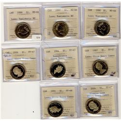 1990 $1, 1997 Loon, 1999 Loon MS66 NBU, 1987 Loon, 1994 Remebrance, 2006 Loon, 2004 Elusive Loon PF6