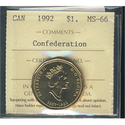 1992 $1 Confederation ICCS MS66.Catalogue Value:  100