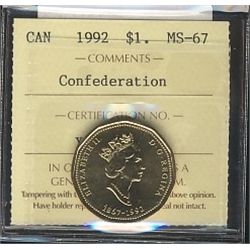 1992 $1 Confederation ICCS MS67.Catalogue Value:  200