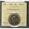 Image 1 : 1992 $1 Confederation ICCS MS67.Catalogue Value:  200