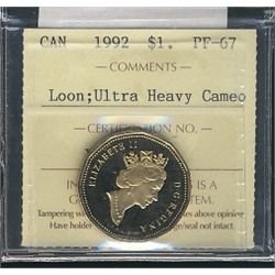 1992 $1 Loon ICCS PF67 Ultra Heavy Cameo.Catalogue Value:  80