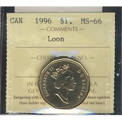 1996 $1 Loon ICCS MS66.Catalogue Value:  150