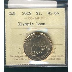 2008 $1 Olympic Loon ICCS MS66.Catalogue Value:  150