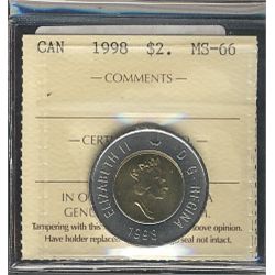 1998 $2 ICCS MS66.Catalogue Value:  100