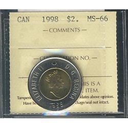 1998 $2 ICCS MS66.Catalogue Value:  100