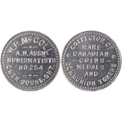 Token#  W.R. McColl, Owen Sound, ON 'Collector of Rare Canadian Coins, Medals and Communion Tokens' 