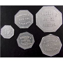 Tokens; Hudson Bay Yorkton, Sask Tokens; Includes complete set 5¢, 10¢, 25¢, 50¢ & $1.  Nice histori