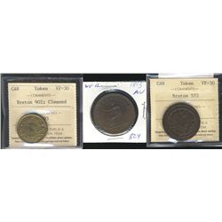 Token#  Br#572, Br#902 & 1813 WE-12 AU.  Lot of 3 tokens both Bretons are ICCS graded VF30 respectiv