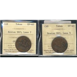 Tokens; Br#997 Lees 7 & Lees 8 ICCS EF40.  Lot of 2 coins.