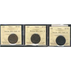 Tokens; Br#997 Lees 30, 31 & 32 ICCS EF40.  Lot of 3 coins.