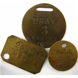 Horse Tags,  lot of 3 different horse tags form the Regina and the Calgary region dating back to the
