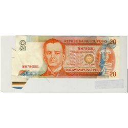 Philippines 20 Piso Error Note. Butterfly cut issue. EF.