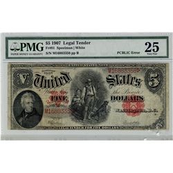 USA 1907 $5 Fr#91 #M16883358 PMG VF25 PUBLIC Error.