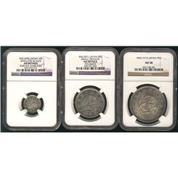Japan M3(1870) 10S, M4(1871) 50S & M45(1912) Yen all NGC graded AU to AU58.  Both 10S & 50S graded A