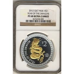 Niue 2012 Gilt $2 Proof Silver Yr of the Dragon NGC PR68 Ultra Cameo.