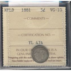 Nfld 1881 5¢ ICCS VG10.