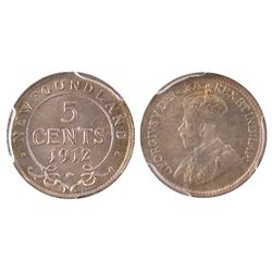Nfld 1912 5¢ PCGS MS67+.  Absolutely stunning example.  Solo highest graded.  Crossed ICCS MS67.  We