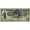 Image 1 : The Home Bank of Canada; 1917 $100 #001295 CH-365-10-36 PMG VG10.  Looks like a F+ with some minor s