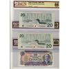 Image 1 : 1971 $10 BC-49dA UNC60, 1991 $20 BC-58a UNC66 & BC-58aA-ii UNC60. Lot of 3 BCS graded notes.