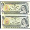 Image 1 : 1973 $1 BC-46a #MU1234567 and #MM7654321 both PMG UNC65EPQ.  Lot of 2 notes , 1 ascending ladder and