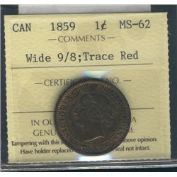 1859 1¢ Wide 9/8 ICCS MS62 Trace red.  Nice example.