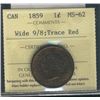 Image 1 : 1859 1¢ Wide 9/8 ICCS MS62 Trace red.  Nice example.