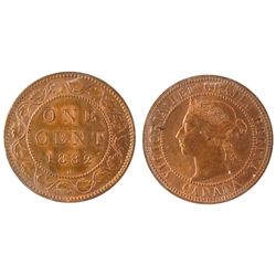 1882H 1¢ Obv 2 ICCS MS65RD.  Lustrous 90% red.  Well struck with exceptional surfaces and clean fiel