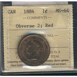 1884 1¢ Obv 2 ICCS MS64RD.  A nice example.