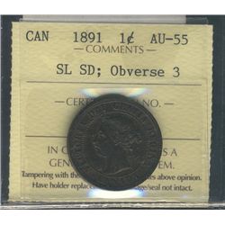 1891 1¢ SL SD Obv 3 ICCS AU55.