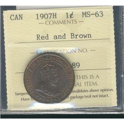 1907H 1¢ ICCS MS63RB. Strong lustrous example.