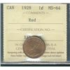 Image 1 : 1928 1¢ ICCS MS64RD.  Lustrous 85% red and lustrous.