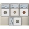 Image 1 : 1941 1¢ MS65, 1919 5¢ MS65, 1922 MS62 & 1934 MS63.  Lot of 4 coins all graded SEGS.  Coins are probl