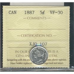 1887 5¢ ICCS VF30.