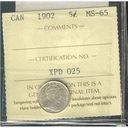 1902 5¢ ICCS MS65.  Lots of lustre.