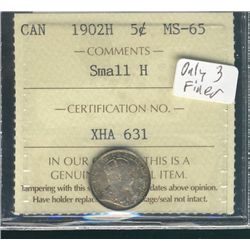 1902H 5¢ Sml H ICCS MS65.