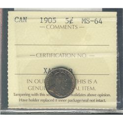 1905 5¢ ICCS MS64.  Deep red tones.