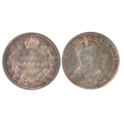 1909 5¢ Ptd Lvs ICCS MS64.  Full lustre and gold like tones.  Superb example.