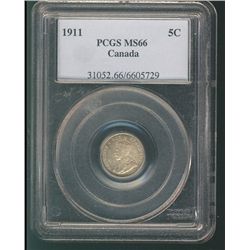 1911 5¢ PCGS MS66.  Pretty piece to add to a high end collection.