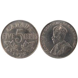 1922 5¢ ICCS SP66. Far variety.   The coin has full original lustre. An absolute gem of a coin.
