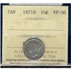 Image 1 : 1871H 10¢ ICCS VF30.