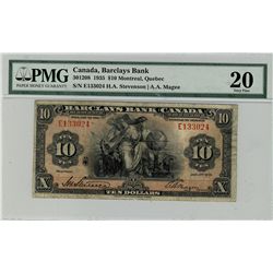 Barclays Bank of Canada; 1935 $10 #E133024 CH-30-12-08 PMG VF20.