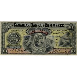 Canadian Bank of Commerce; 1912 $10 #793598 CH-75-14-28 PMG VF20.  Superb designs and colour.