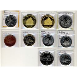 Trade Dollars; Lot includes 1986 JA Moisan (Ni), 1991 Grand-Mere (2, PO), 1984 Quebec (3, AN), 1992 