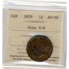 Image 1 : 1859 1¢ Wide 9/8 ICCS AU50.