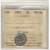 Image 1 : 1903 5¢ ICCS AU50.  Lots of lustre.