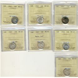 1937 10¢, 1941, 1945, 1946, 1947 ML, 1947 & 1951 all ICCS MS63.